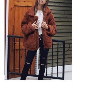 New Boyfriend Style Zip Up Shearling Shaggy Oversized Coat